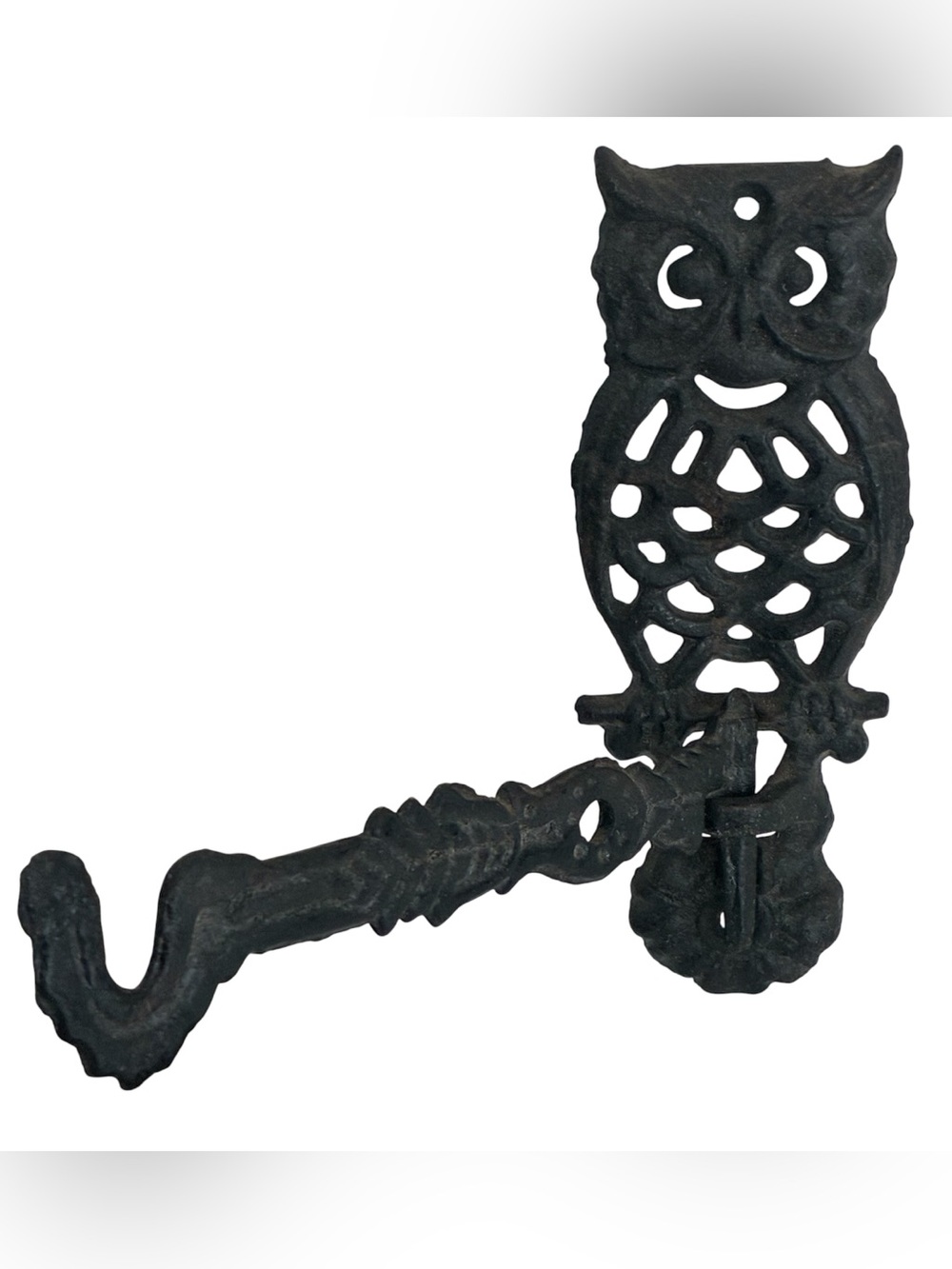 VINTAGE CAST IRON OWL PLANT HOLDER WALL MOUNT SWIVEL HOOK